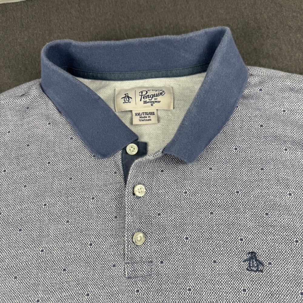 Original Penguin Mens XXL Blue Geometric Print Cotton Short Sleeve Polo Shirt
